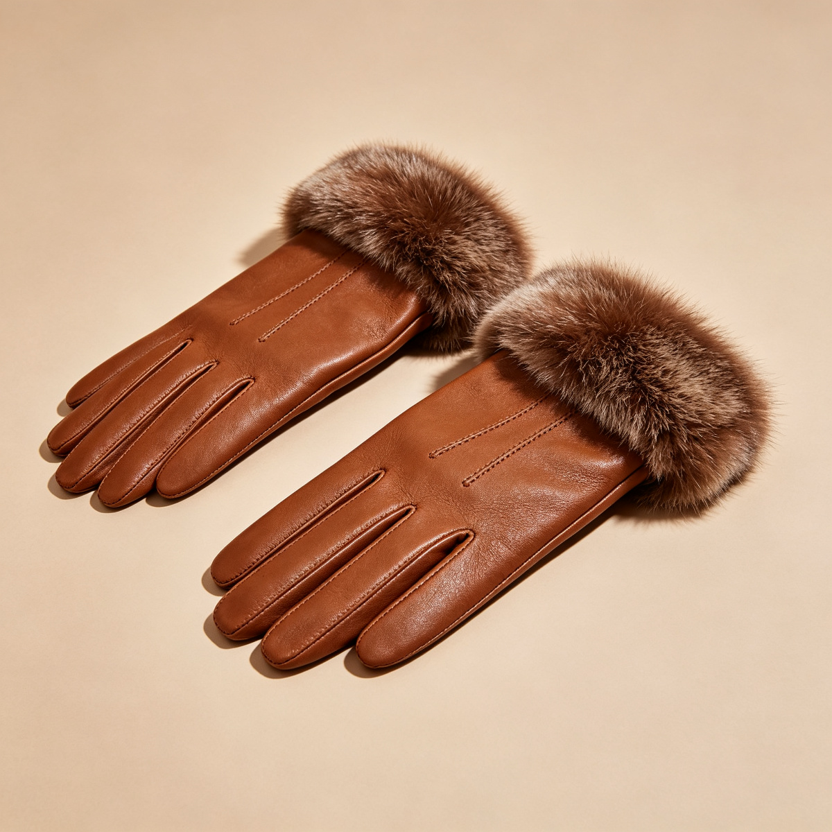 Leather Gloves with Rex Rabbit Cuff