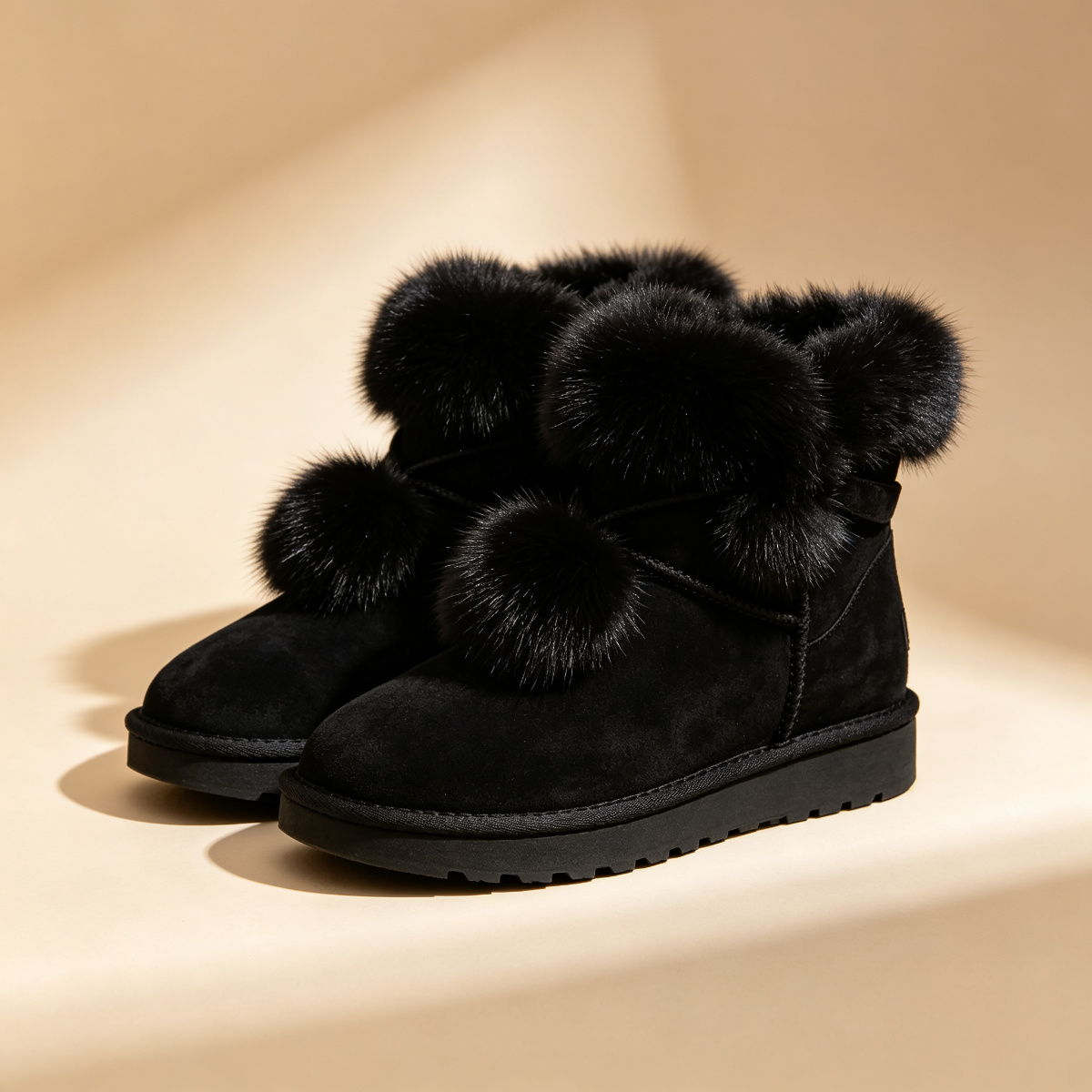 Black Mink Fur Boots