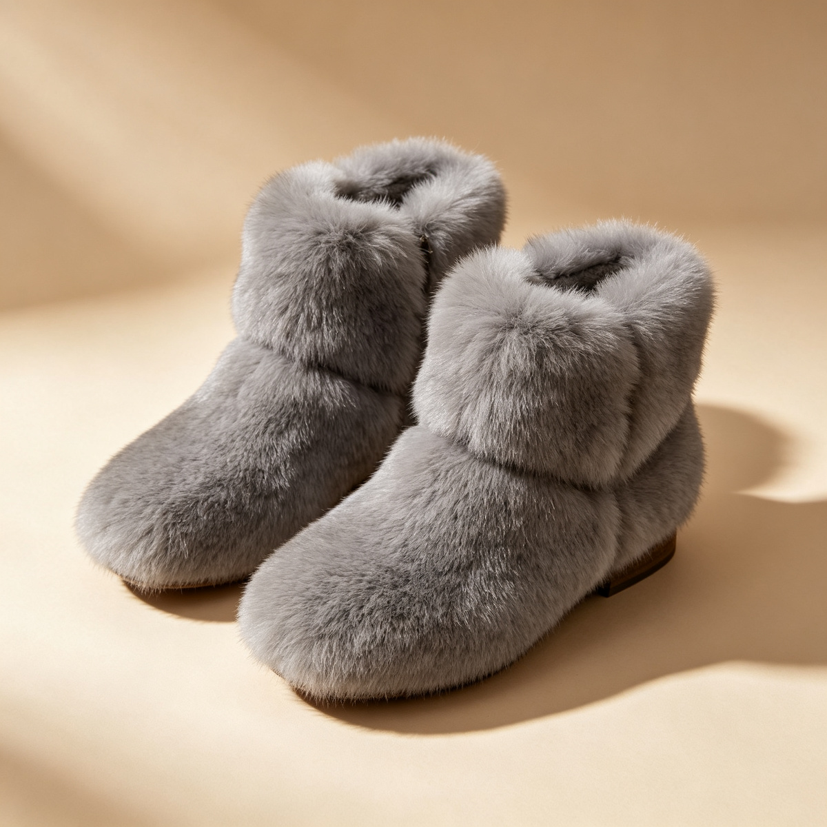 Gray Rabbit Fur Boots