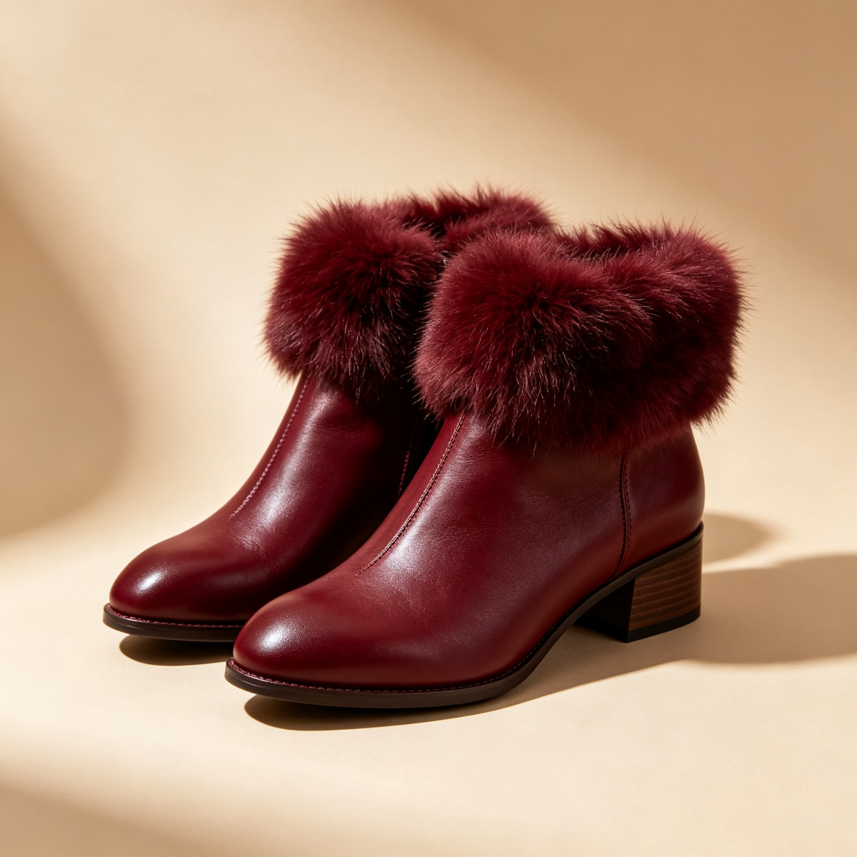 Burgundy Fur Ankle Boots